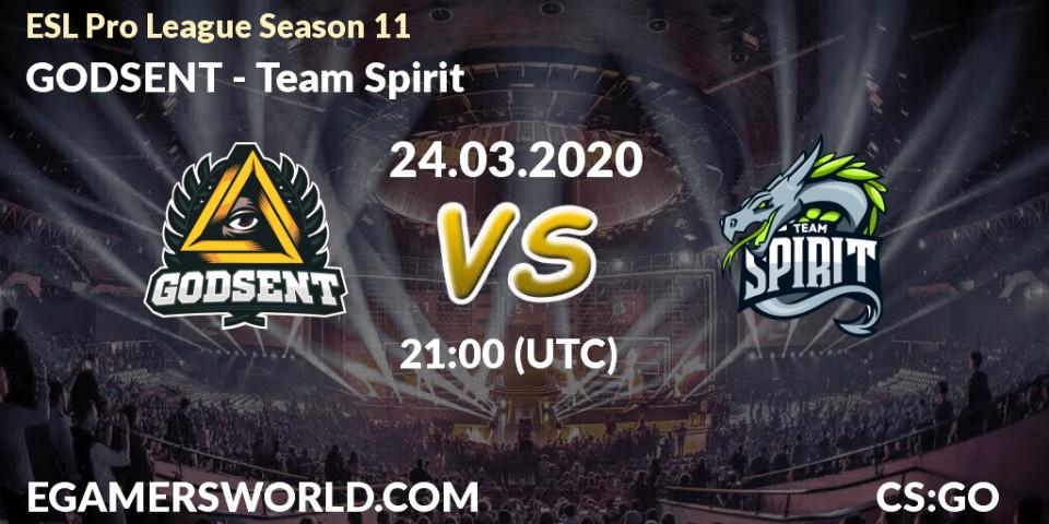 Pronóstico GODSENT - Team Spirit. 24.03.2020 at 21:35, Counter-Strike (CS2), ESL Pro League Season 11: Europe