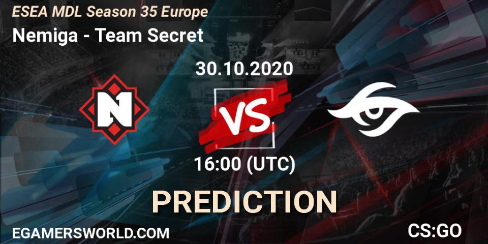 Pronóstico Nemiga - Team Secret. 30.10.2020 at 16:00, Counter-Strike (CS2), ESEA MDL Season 35 Europe