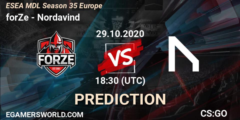 Pronóstico forZe - Nordavind. 29.10.2020 at 18:30, Counter-Strike (CS2), ESEA MDL Season 35 Europe