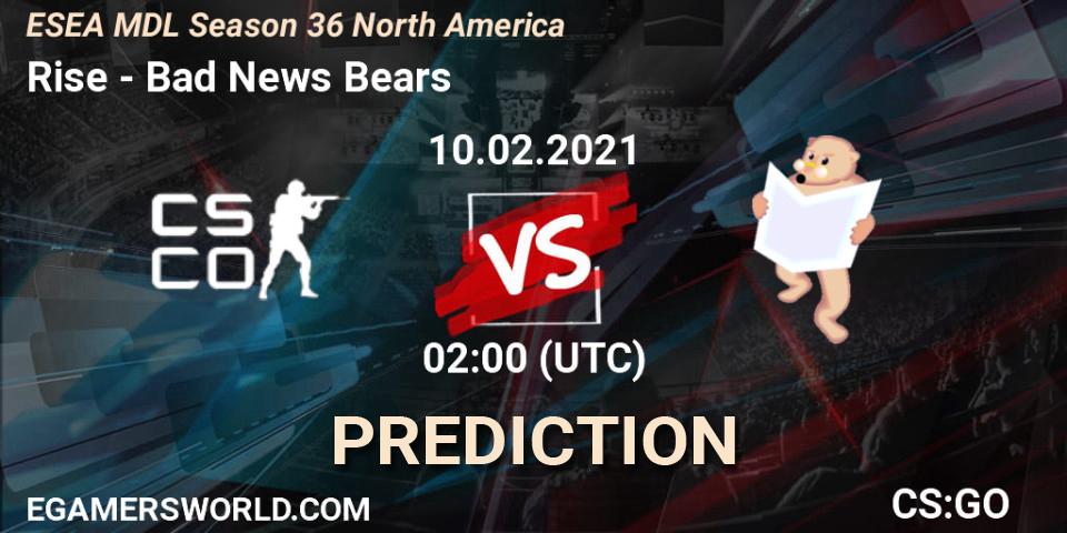 Pronóstico Rise - Bad News Bears. 10.02.2021 at 02:00, Counter-Strike (CS2), MDL ESEA Season 36: North America - Premier Division