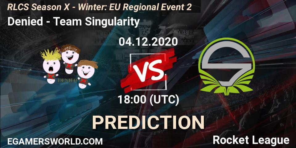 Pronóstico Denied - Team Singularity. 04.12.2020 at 18:00, Rocket League, RLCS Season X - Winter: EU Regional Event 2