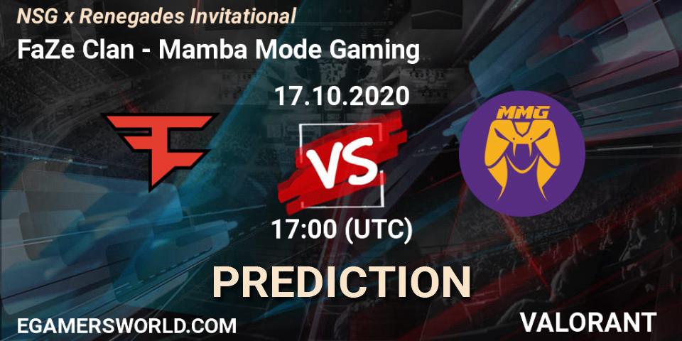 Pronóstico FaZe Clan - Mamba Mode Gaming. 17.10.2020 at 17:00, VALORANT, NSG x Renegades Invitational