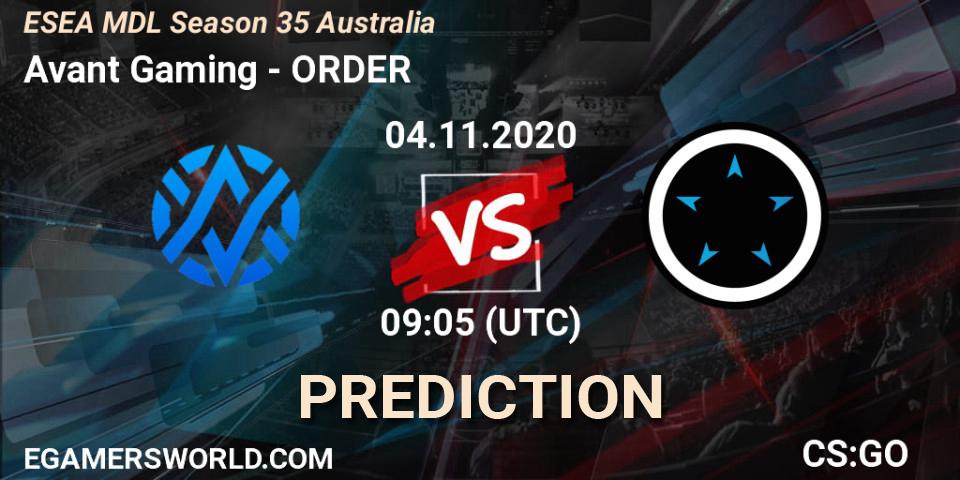 Pronóstico Avant Gaming - ORDER. 04.11.20, CS2 (CS:GO), ESEA MDL Season 35 Australia