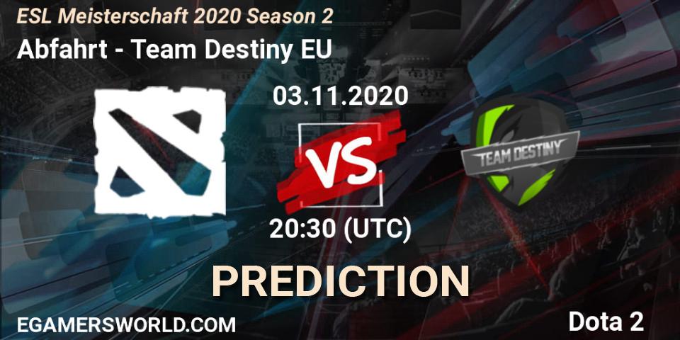 Pronóstico Abfahrt - Team Destiny EU. 03.11.2020 at 20:35, Dota 2, ESL Meisterschaft 2020 Season 2