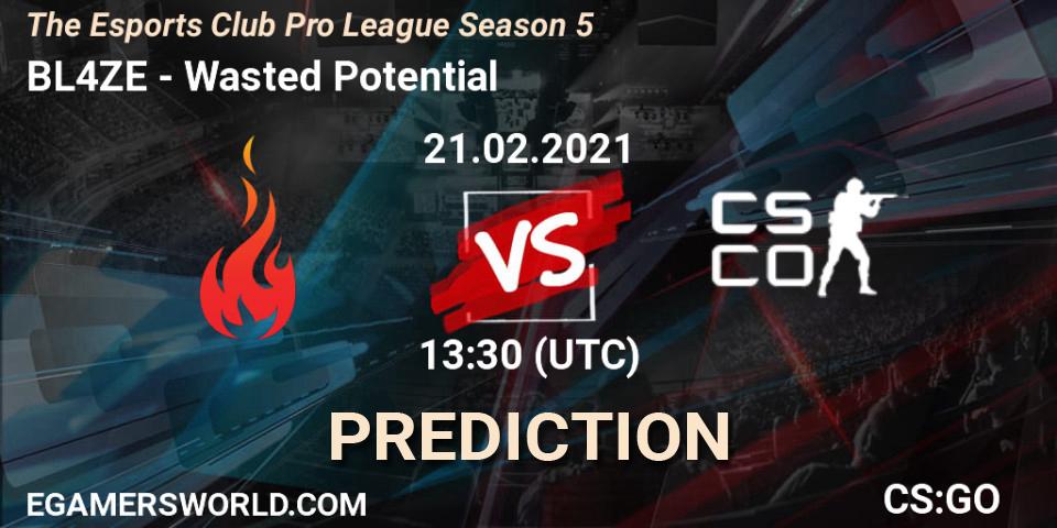 Pronóstico BL4ZE - Wasted Potential. 21.02.2021 at 13:30, Counter-Strike (CS2), The Esports Club Pro League Season 5