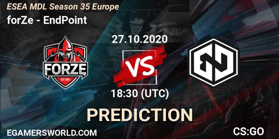 Pronóstico forZe - EndPoint. 29.10.2020 at 16:35, Counter-Strike (CS2), ESEA MDL Season 35 Europe