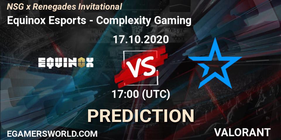 Pronóstico Equinox Esports - Complexity Gaming. 17.10.2020 at 17:00, VALORANT, NSG x Renegades Invitational