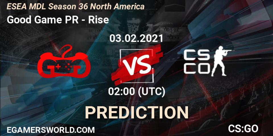 Pronóstico Good Game PR - Rise. 03.02.2021 at 02:00, Counter-Strike (CS2), MDL ESEA Season 36: North America - Premier Division