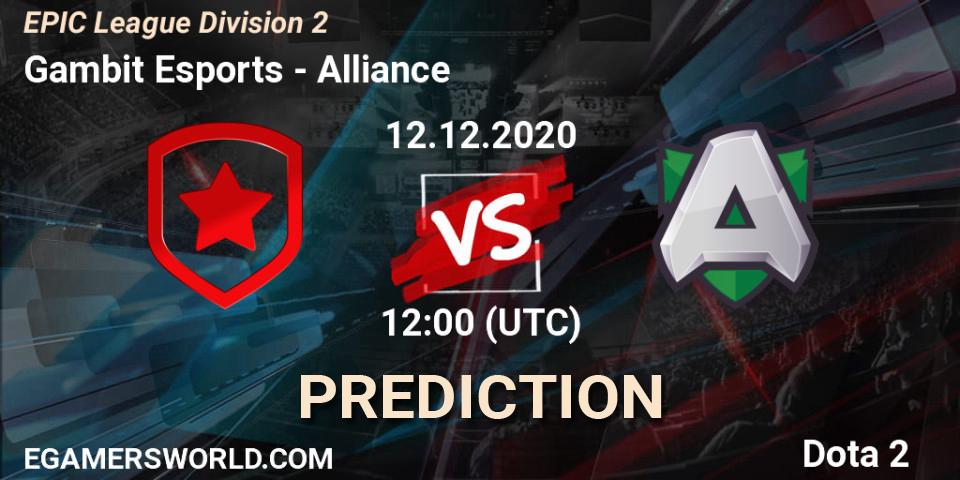 Pronóstico Gambit Esports - Alliance. 12.12.20, Dota 2, EPIC League Division 2