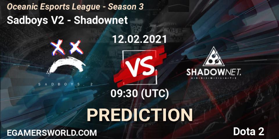 Pronóstico Sadboys V2 - Shadownet. 12.02.2021 at 09:30, Dota 2, Oceanic Esports League - Season 3