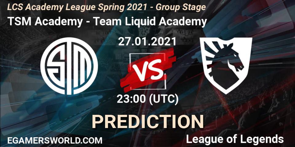 Pronóstico TSM Academy - Team Liquid Academy. 27.01.2021 at 23:00, LoL, LCS Academy League Spring 2021 - Group Stage