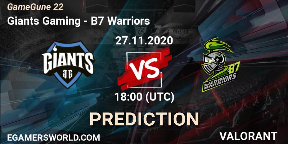 Pronóstico Giants Gaming - B7 Warriors. 27.11.2020 at 18:00, VALORANT, GameGune 22