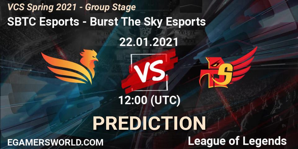 Pronóstico SBTC Esports - Burst The Sky Esports. 22.01.2021 at 12:10, LoL, VCS Spring 2021 - Group Stage