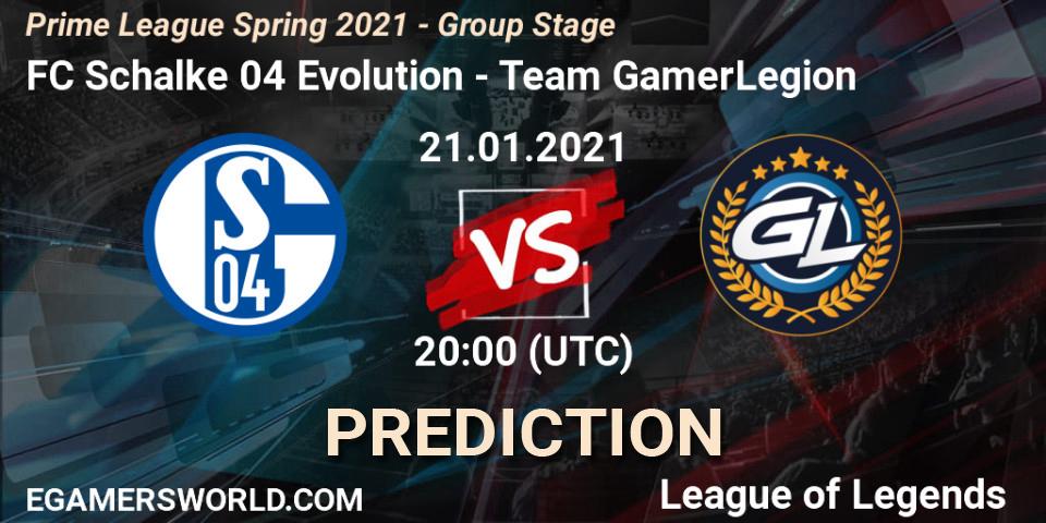 Pronóstico FC Schalke 04 Evolution - Team GamerLegion. 21.01.2021 at 20:00, LoL, Prime League Spring 2021 - Group Stage