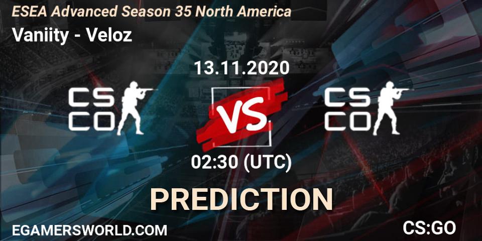 Pronóstico Vaniity - Veloz. 13.11.2020 at 02:30, Counter-Strike (CS2), ESEA Advanced Season 35 North America
