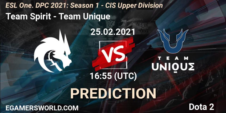 Pronóstico Team Spirit - Team Unique. 25.02.2021 at 17:08, Dota 2, ESL One. DPC 2021: Season 1 - CIS Upper Division