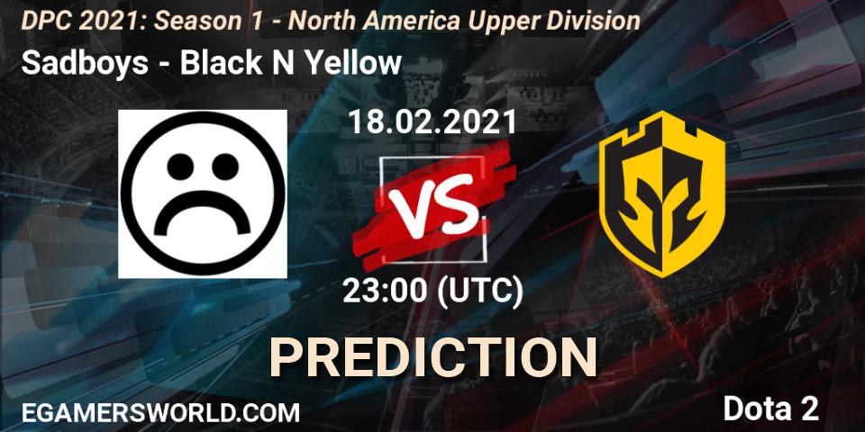 Pronóstico Sadboys - Black N Yellow. 18.02.2021 at 23:31, Dota 2, DPC 2021: Season 1 - North America Upper Division
