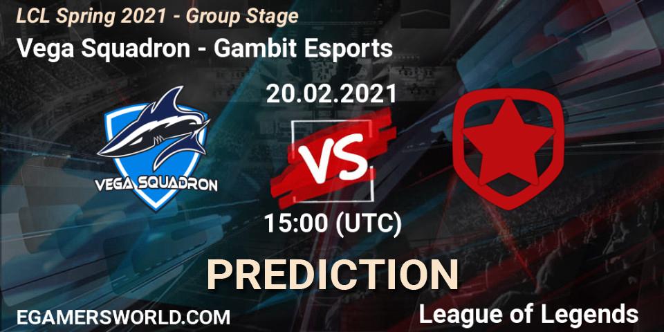 Pronóstico Vega Squadron - Gambit Esports. 20.02.2021 at 15:00, LoL, LCL Spring 2021 - Group Stage