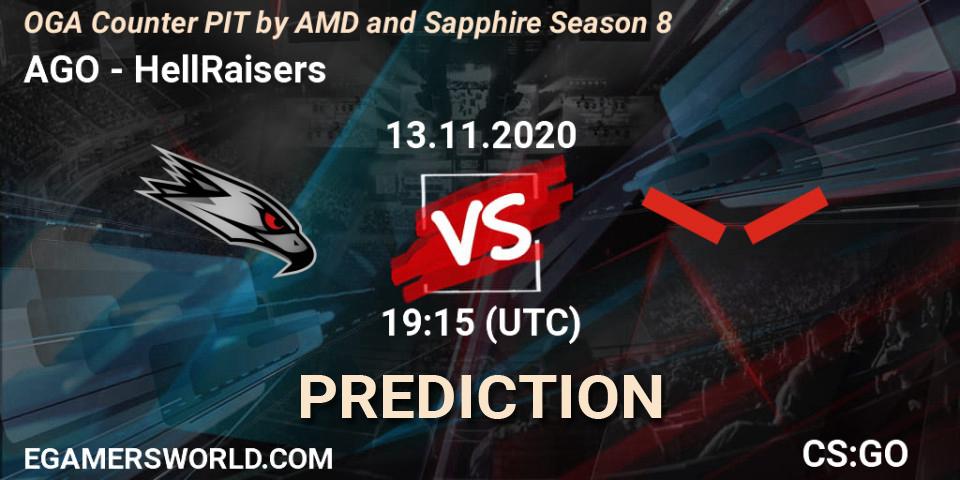 Pronóstico AGO - HellRaisers. 13.11.2020 at 19:15, Counter-Strike (CS2), OGA Counter PIT by AMD and Sapphire Season 8