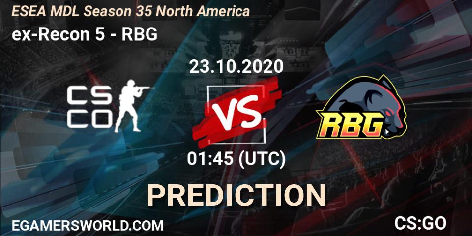 Pronóstico ex-Recon 5 - RBG. 23.10.2020 at 02:15, Counter-Strike (CS2), ESEA MDL Season 35 North America
