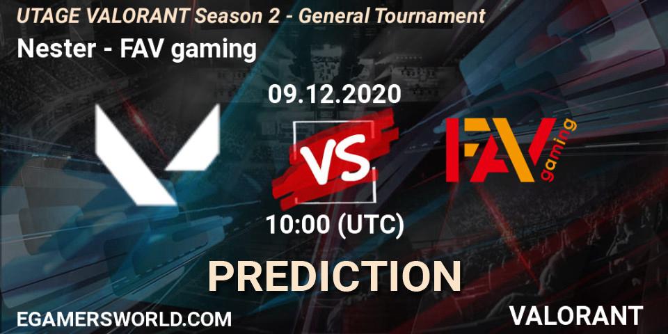 Pronóstico Nester - FAV gaming. 09.12.2020 at 10:00, VALORANT, UTAGE VALORANT Season 2 - General Tournament