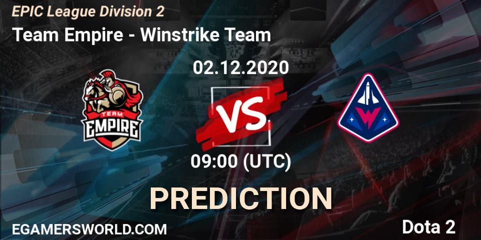 Pronóstico Team Empire - Winstrike Team. 02.12.2020 at 16:00, Dota 2, EPIC League Division 2