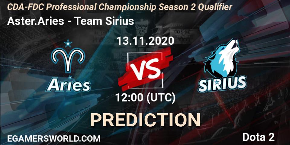 Pronóstico Aster.Aries - Team Sirius. 13.11.2020 at 11:37, Dota 2, CDA-FDC Professional Championship Season 2 Qualifier
