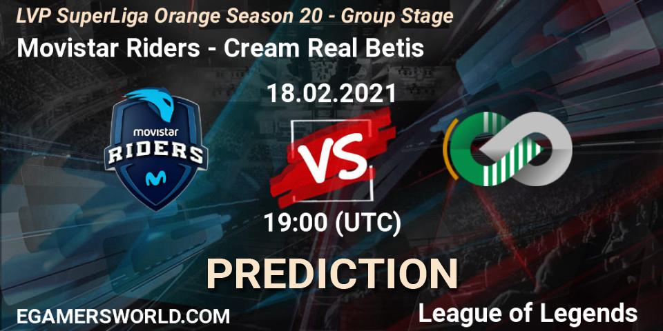 Pronóstico Movistar Riders - Cream Real Betis. 18.02.2021 at 19:00, LoL, LVP SuperLiga Orange Season 20 - Group Stage