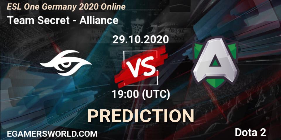 Pronóstico Team Secret - Alliance. 29.10.2020 at 16:00, Dota 2, ESL One Germany 2020 Online