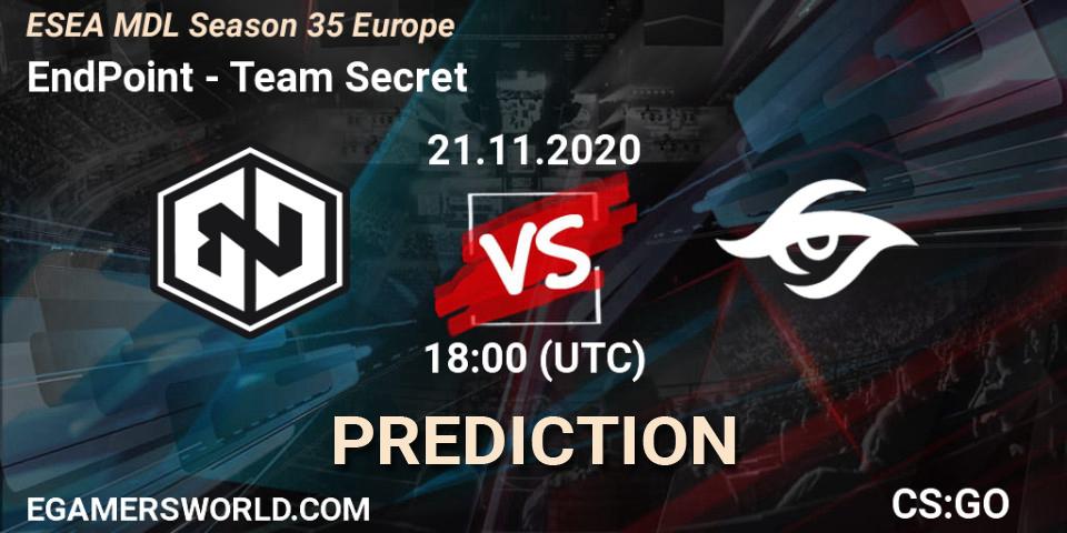 Pronóstico EndPoint - Team Secret. 21.11.2020 at 18:00, Counter-Strike (CS2), ESEA MDL Season 35 Europe