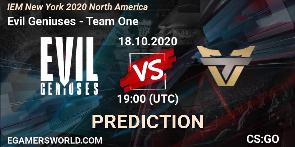 Pronóstico Evil Geniuses - Team One. 18.10.2020 at 19:00, Counter-Strike (CS2), IEM New York 2020 North America