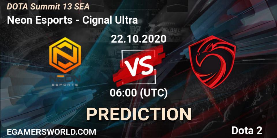 Pronóstico Neon Esports - Cignal Ultra. 22.10.2020 at 06:03, Dota 2, DOTA Summit 13: SEA