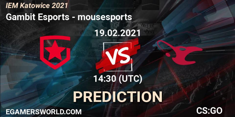 Pronóstico Gambit Esports - mousesports. 19.02.21, CS2 (CS:GO), IEM Katowice 2021