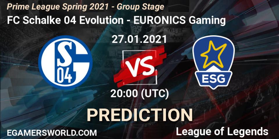 Pronóstico FC Schalke 04 Evolution - EURONICS Gaming. 28.01.21, LoL, Prime League Spring 2021 - Group Stage