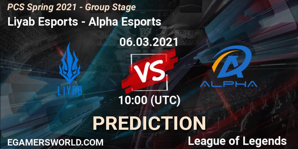 Pronóstico Liyab Esports - Alpha Esports. 06.03.2021 at 10:00, LoL, PCS Spring 2021 - Group Stage
