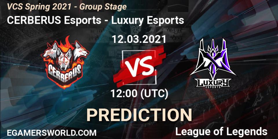 Pronóstico CERBERUS Esports - Luxury Esports. 12.03.2021 at 13:40, LoL, VCS Spring 2021 - Group Stage
