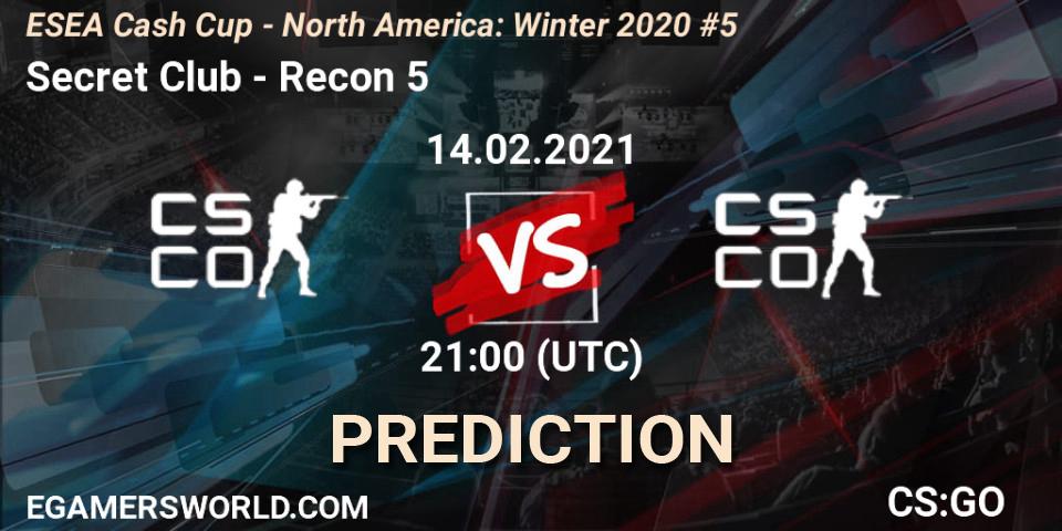 Pronóstico Secret Club - Recon 5. 14.02.2021 at 21:00, Counter-Strike (CS2), ESEA Cash Cup - North America: Winter 2020 #5