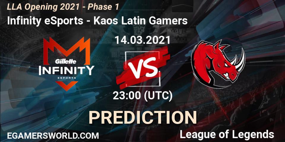 Pronóstico Infinity eSports - Kaos Latin Gamers. 14.03.2021 at 23:00, LoL, LLA Opening 2021 - Phase 1