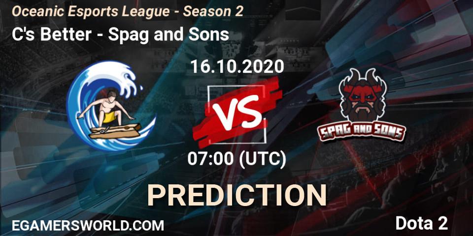 Pronóstico C's Better - Spag and Sons. 16.10.2020 at 07:01, Dota 2, Oceanic Esports League - Season 2