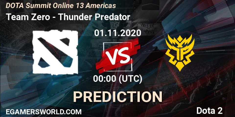 Pronóstico Team Zero - Thunder Predator. 01.11.2020 at 01:05, Dota 2, DOTA Summit 13: Americas