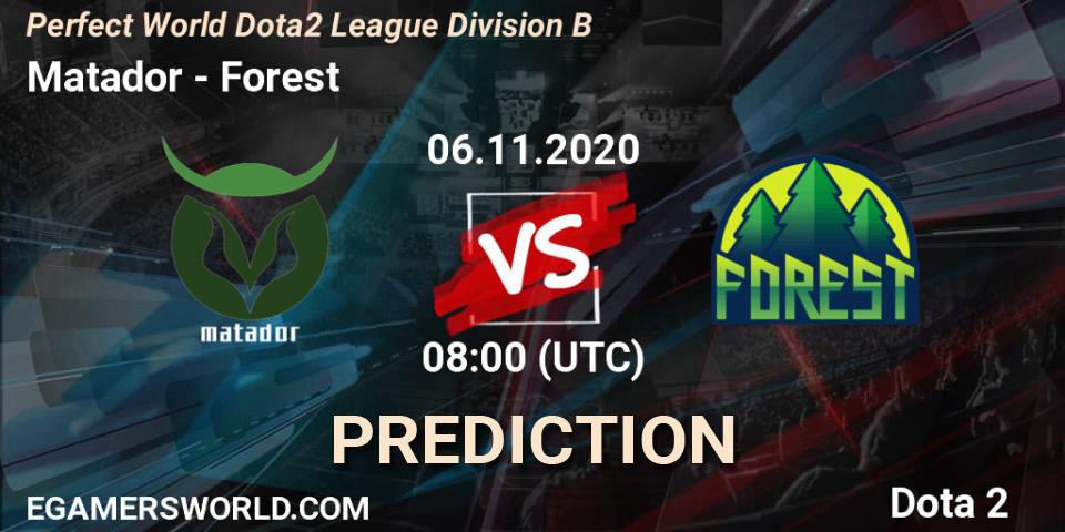 Pronóstico Matador - Forest. 06.11.2020 at 06:52, Dota 2, Perfect World Dota2 League Division B