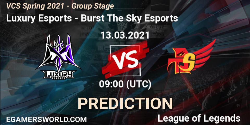 Pronóstico Luxury Esports - Burst The Sky Esports. 13.03.2021 at 10:00, LoL, VCS Spring 2021 - Group Stage