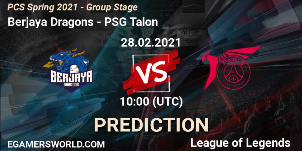 Pronóstico Berjaya Dragons - PSG Talon. 28.02.2021 at 10:00, LoL, PCS Spring 2021 - Group Stage