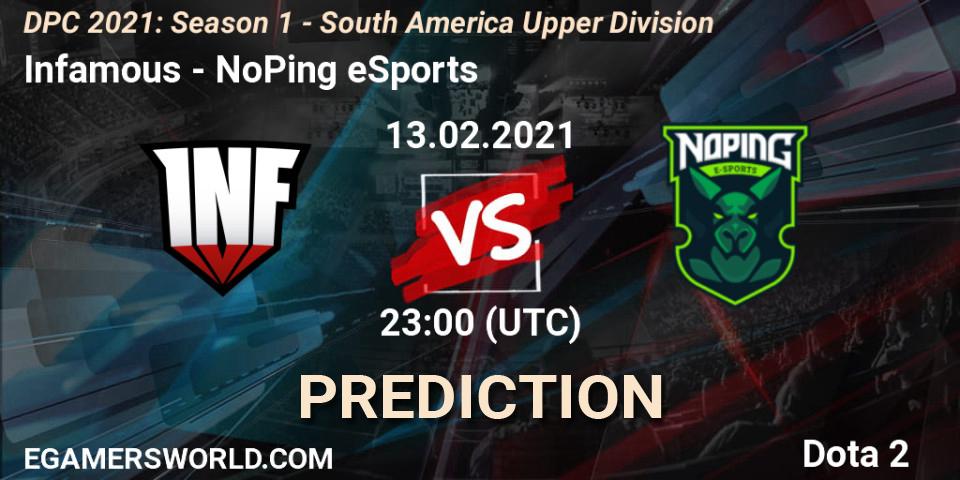 Pronóstico Infamous - NoPing eSports. 13.02.2021 at 23:00, Dota 2, DPC 2021: Season 1 - South America Upper Division