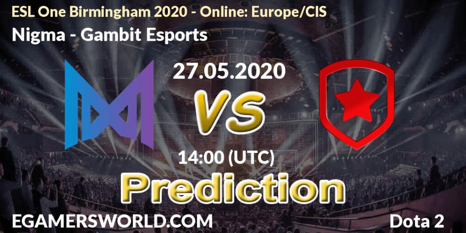 Pronóstico Nigma - Gambit Esports. 27.05.2020 at 14:18, Dota 2, ESL One Birmingham 2020 - Online: Europe/CIS