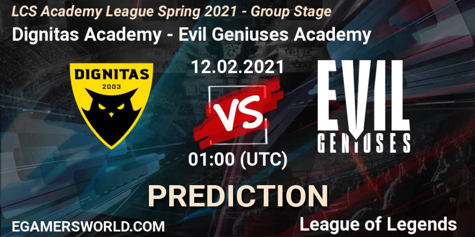 Pronóstico Dignitas Academy - Evil Geniuses Academy. 12.02.2021 at 01:00, LoL, LCS Academy League Spring 2021 - Group Stage