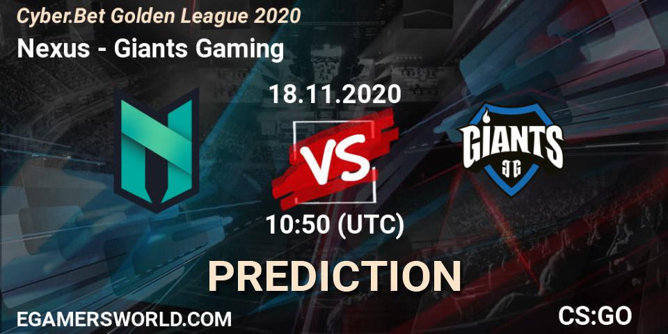 Pronóstico Nexus - Giants Gaming. 18.11.2020 at 10:50, Counter-Strike (CS2), Cyber.Bet Golden League 2020