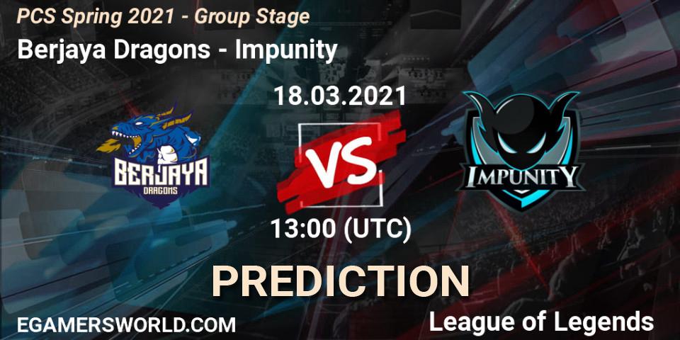 Pronóstico Berjaya Dragons - Impunity. 18.03.2021 at 13:00, LoL, PCS Spring 2021 - Group Stage