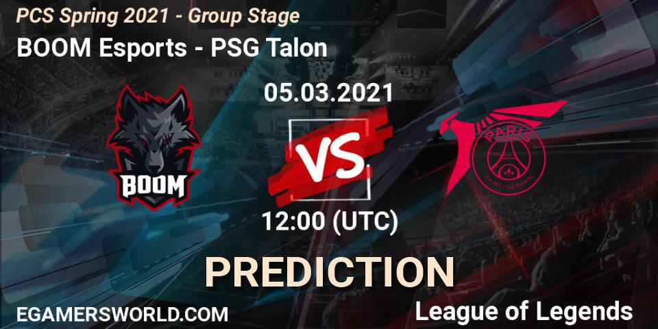 Pronóstico BOOM Esports - PSG Talon. 05.03.2021 at 12:00, LoL, PCS Spring 2021 - Group Stage