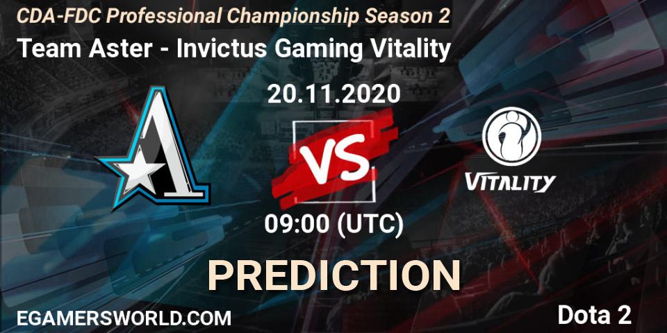 Pronóstico Team Aster - Invictus Gaming Vitality. 20.11.2020 at 09:17, Dota 2, CDA-FDC Professional Championship Season 2